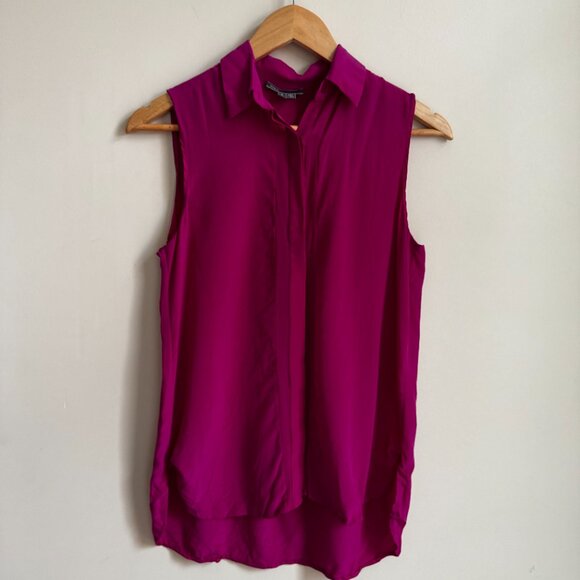 Vince Fuchsia Pink Sleeveless 100% Silk Blouse Button Down Top Size 4 Small - Picture 1 of 9